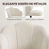 HOMCOM Silla de Oficina Forma de Pétalo con Ruedas de Terciopelo Función Basculante Asiento Ancho Altura Ajustable Crema(m-5)