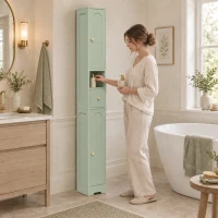 HOMCOM 185 cm Tall Bathroom Cabinet with Arched Doors - Light Green(m-2)