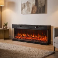 HOMCOM Șemineu electric de podea/încastrabil, 3 laturi, cu telecomandă, 750/1500W, efect flacără 3D, 12 culori, 5 niveluri de luminozitate(m-9)