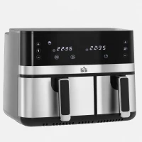 HOMCOM Friteuse à air sans huile, Air Fryer, double compartiment 8,5 L, 2700 W - 8 programmes, température réglable, minuterie(m-1)