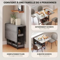 HOMCOM Table à manger pliante sur roulettes 4 personnes avec compartiments ouverts, pour petits espaces, salle à manger, gris(m-4)