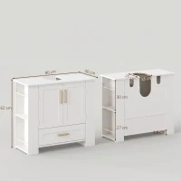 HOMCOM Móvel para Lavatório com Prateleiras na Porta Suporte para Rolo Gaveta e Nichos Abertos para Lavatório sem Coluna Branco(m-3)