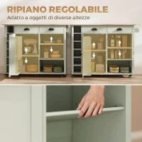 HOMCOM Isola Cucina con Piano Ribaltabile, Carrello Cucina con 5 Ruote, Portaspezie, Ripiani Regolabili, 2 Cassetti, Scomparti Aperti e Portasciugamani, Multiuso per Sala da Pranzo, Verde Chiaro(m-6)