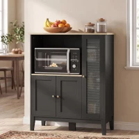 HOMCOM Dulap pentru Cuptor cu Microunde cu Dulap Inferior și 3 Rafturi Laterale cu Ușă din Sticlă, din Lemn, 80x35x97 cm, Negru(m-2)