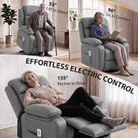 HOMCOM Riser and Recliner Chair with Massage, PU Leather Power Electric Lift Chair for Elderly with High Back, Grey(m-4)