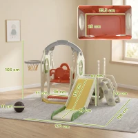 AIYAPLAY Toddler Slide and Swing Set, 6-in-1 Children Activity Centre Playground with Adjustable Swing Seat, Ladder, Cream(m-3)