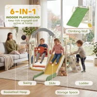 AIYAPLAY Toddler Slide and Swing Set, 6-in-1 Children Activity Centre Playground with Adjustable Swing Seat, Ladder, Cream(m-4)