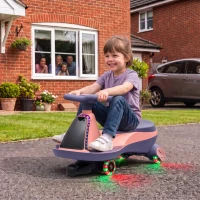 AIYAPLAY 12V Electric Wiggle Car, 2-In-1 Kids Ride On Toy with 2 Speeds, Soft Start, PU Wheels, RGB Lights, Up to 60 kg, Pink(m-2)
