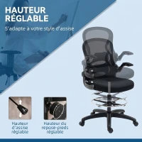 Vinsetto Chaise Bureau Ergonomique en Maille, Hauteur Réglable, Accoudoirs Relevables, Support Lombaire, 59x65x122cm, Noir(m-4)