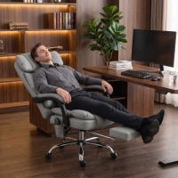 HOMCOM Fauteuil de Bureau Massant Vibrant et Chauffant, Chaise Bureau Ergonomique en PU, Dossier Inclinable, Appuie-Tête, Gris(m-9)