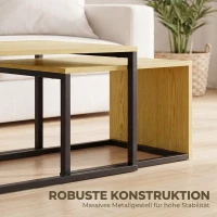 HOMCOM Zestaw 2 stolików kawowych, stolik do kawy, stolik pomocniczy, MDF, metal, 90 x 48 x 42 cm/59 x 42 x 36 cm, drewno naturalne + czarny(m-5)