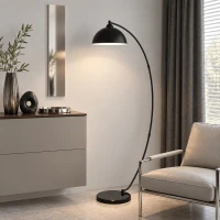 HOMCOM Lampadaire en C, Lampe Sur Pied Salon 178H cm, Abat‑Jour Réfléchissant, Interrupteur au Pied, Base en Marbre, Noir(m-14)