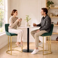 HOMCOM Bar Stools Set of 2 with Backrest, Footrest, Gold Electroplated Legs for Kitchen Island, Dining Room, Dark Green(m-8)