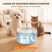 PawHut Kattenfontein 2,2 liter keramische drinkfontein met 4-traps filtersysteem, 2 modi, filter en schuim, ultrastille pomp, BPA-vrij(m-6)