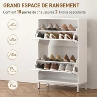 HOMCOM Meuble à Chaussures 12 Paires, Armoire à Chaussures, 2 Tiroirs Rabattables, Portes Miroirs, Blanc(m-5)