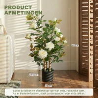 HOMCOM Kunstmatige rozenplant 90 cm, rozenboom met UV-bescherming, mos en pot, natuurgetrouw, voor binnen en buiten(m-3)