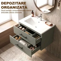 HOMCOM Dulap pentru Baie cu Lavoar din Ceramică, 2 Sertare, 61 x 40 x 48 cm, Verde(m-5)
