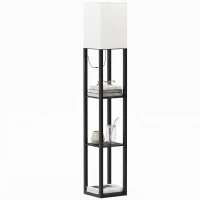 HOMCOM Floor Lamp with Shelves, Modern Dimmable Standing Lamp with Fabric Lampshade, Adjustable Colour Temperature, Black(m-15)