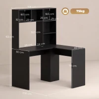 HOMCOM Modern Corner Computer Desk, L Shaped Desk with Monitor Stand and Storage Shelves for Home Office, Bedroom, Black(m-3)