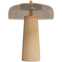 HOMCOM Lampe de Table Vintage avec Abat-Jour en Verre et Base en Travertin, Lampe de Chevet Rétro, Lumière Chaude 3000 K, Ambre