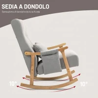 HOMCOM Sedia a Dondolo in Tessuto Effetto Lino Imbottita, Seduta Profonda, Gambe in Legno di Caucciù, Grigio(m-4)