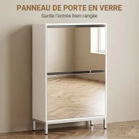 HOMCOM Meuble à Chaussures 12 Paires, Armoire à Chaussures, 2 Tiroirs Rabattables, Portes Miroirs, Blanc(m-4)