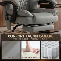 HOMCOM Fauteuil de Bureau Massant Vibrant et Chauffant, Chaise Bureau Ergonomique en PU, Dossier Inclinable, Appuie-Tête, Gris(m-5)