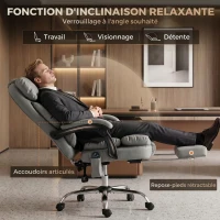 HOMCOM Fauteuil de Bureau Massant Vibrant et Chauffant, Chaise Bureau Ergonomique en PU, Dossier Inclinable, Appuie-Tête, Gris(m-6)