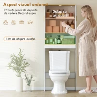 HOMCOM Dulap deasupra WC-ului cu 3 niveluri, economisire spațiu, poliță reglabilă, raft deschis, alb/stejar(m-4)