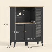 HOMCOM Dulap pentru Cuptor cu Microunde cu Dulap Inferior și 3 Rafturi Laterale cu Ușă din Sticlă, din Lemn, 80x35x97 cm, Negru(m-3)