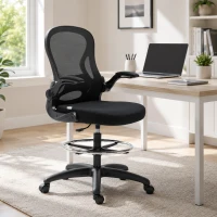 Vinsetto Chaise Bureau Ergonomique en Maille, Hauteur Réglable, Accoudoirs Relevables, Support Lombaire, 59x65x122cm, Noir(m-10)