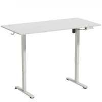 HOMCOM Secretária Elevatória Elétrica 140x70 cm, Altura Regulável 72-120 cm, 3 Memórias, Silenciosa, 2 Ganchos, 2 Passa-Cabos, Branca(m-1)