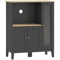 HOMCOM Dulap pentru Cuptor cu Microunde cu Dulap Inferior și 3 Rafturi Laterale cu Ușă din Sticlă, din Lemn, 80x35x97 cm, Negru(m-1)