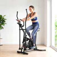 SPORTNOW 2 in 1 Elliptical Cross Trainer for Home with Adjustable Resistance & Seat, Bluetooth App, LCD Monitor, Wheels(m-14)