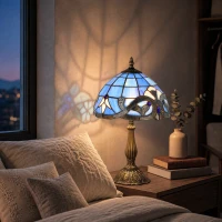 HOMCOM Tiffany Stained Glass Table Lamp, Handmade Antique Bedside Lamp for Bedroom, Living Room, Nightstand, Purple(m-6)