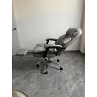 HOMCOM Fauteuil de Bureau Massant Vibrant et Chauffant, Chaise Bureau Ergonomique en PU, Dossier Inclinable, Appuie-Tête, Gris(m-15)