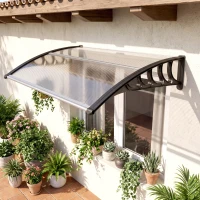 Outsunny Afdak voor Voordeur/Venster, Weerbestendig, Transparant, Aluminium/Polycarbonaat, 103x96,5x27cm, Zwart(m-2)