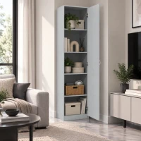 HOMCOM Küchenschrank, 5-Ebenen-Aufbewahrungsschrank, verstellbare Regale, für Wohnzimmer, Küche, Vorratskammer, Holz, Grau(m-8)