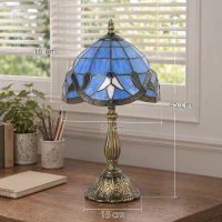 HOMCOM Tiffany Stained Glass Table Lamp, Handmade Antique Bedside Lamp for Bedroom, Living Room, Nightstand, Purple(m-3)