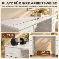 HOMCOM Computertisch mit 8 Stoffschubladen und Stauraum Schreibtisch 140 cm Weiß(m-5)