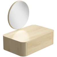 HOMCOM Coiffeuse Murale Moderne avec Miroir Rond et Tiroir Dissimulé, pour Chambre, Petit Espace, 60 x 38 x 18 cm, Chêne(m-1)