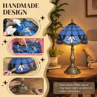 HOMCOM Tiffany Stained Glass Table Lamp, Handmade Antique Bedside Lamp for Bedroom, Living Room, Nightstand, Purple(m-4)