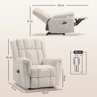 HOMCOM Cadeirão Relax Reclinável com 8 Pontos de Massagem e Calor Lombar, com Apoio para os Pés, Encosto Largo e Bolso Lateral, Bege(m-3)