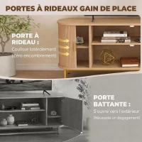 HOMCOM Meuble TV 140 cm avec 2 Prises et 2 Ports, Meuble Télé pour 84 Pouces, 2 Portes Battantes, 2 Portes Coulissantes, Chêne(m-5)