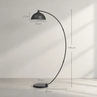 HOMCOM C-förmige Stehlampe, moderne Bogenlampe mit schalenförmigem Reflektorschirm, Fußschalter und Marmorsockel, Schwarz(m-3)