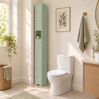 HOMCOM 185 cm Tall Bathroom Cabinet with Arched Doors - Light Green(m-9)