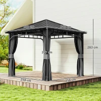 Outsunny 3 x 3(m) Hardtop Gazebo with Galvanised Steel Roof, Waterproof Permanent Pavilion Garden Gazebo with Netting and Curtains for Patio, Deck(m-3)