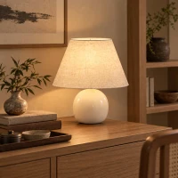 HOMCOM Tafellamp, vintage nachtlamp met keramische voet, linnen kap en E27-fitting(m-2)