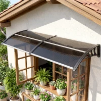 Outsunny Marquise para Portas e Janelas 196x75x23 cm Marquise de Proteção contra Sol e Chuva com Cobertura de Policarbonato Preto(m-2)