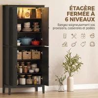 HOMCOM Buffet cuisine, meuble cuisine rangement haut avec LED réglable et détecteur de mouvement, 80 x 40 x 176,5 cm, noir(m-5)